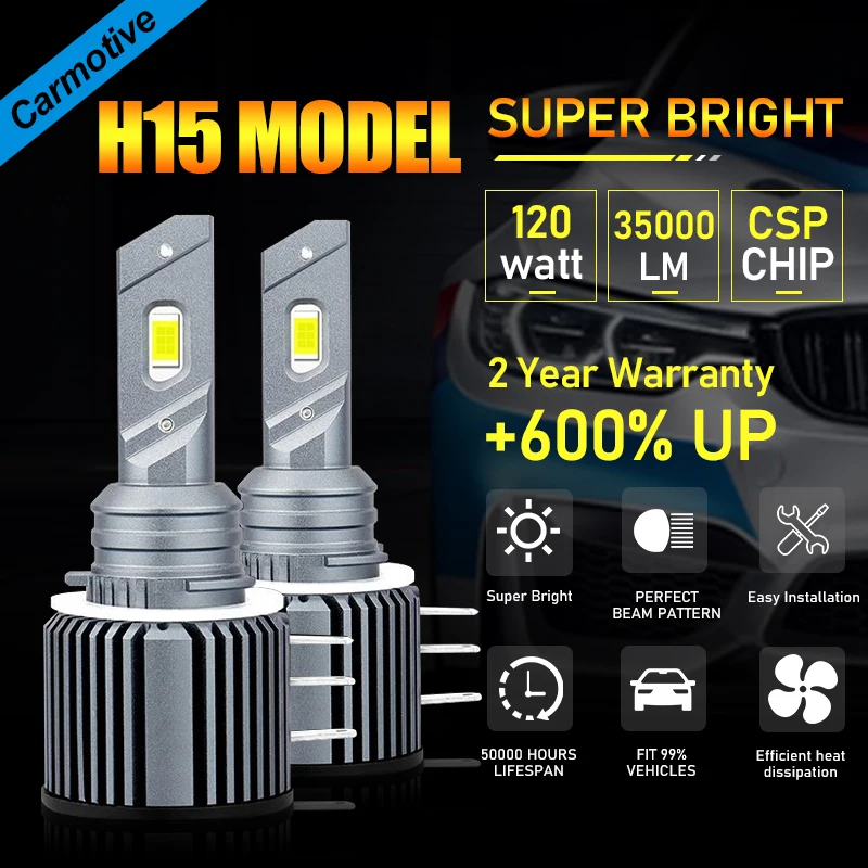 

Carmotie H15 LED Headlight Super Bright Bulbs H15 CSP Chips For Audi Mercedes Benz BMW Volkswagen Golf Daytime Running Lights