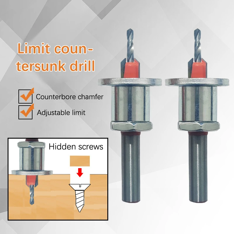 

8/10mm Shank Adjustable Countersink Woodworking Router Core Limiter Alloy Drill Bits Wood Drilling Milling Cutter Screw 2.8-4mm