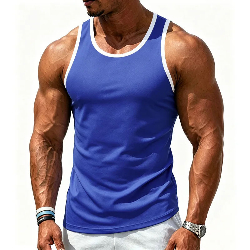 Canotta Sportiva Europea e Americana Elastica ad Asciugatura Rapida con Colori Contrastanti Versatile e Comoda per Allenamento in Palestra e Fitness Uomo - immagine 3
