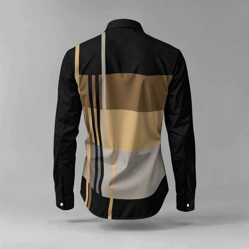 2025 Trendy Men Shirt Set Geometry Print Summer Fashion Simple Two Piece Set Mens Gradient Lightweight Party Long Sleeves Suit_voghion.com