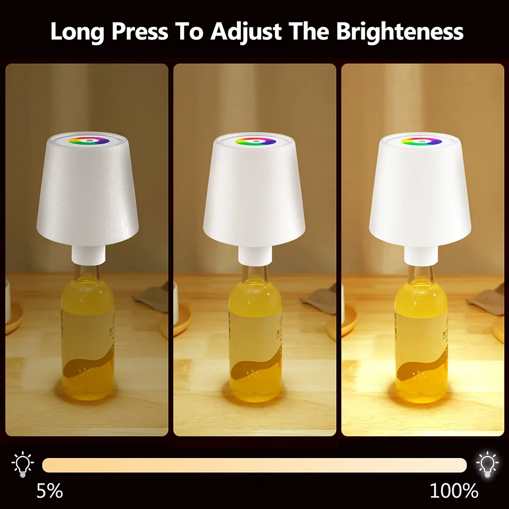 Portable Dimmable Wine Bottle Lamp Touch Wireless Desk Lamps 4000mAh Rechargeable LED Table Lamp RGB Atmosphere Night Lights Bar 3