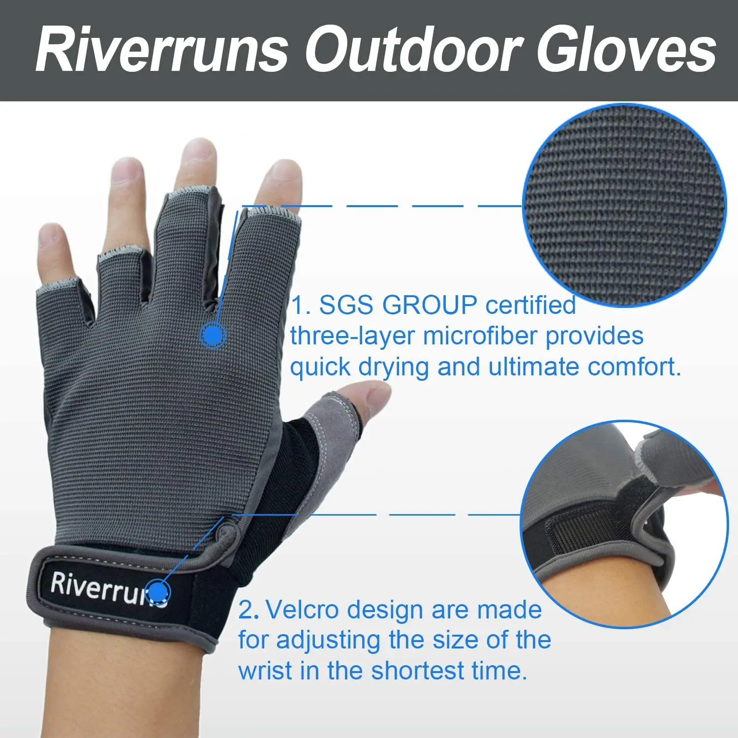 Aventik Anti Slip Shock Breathable Fingerless Fishing Gloves Sun Protection Outdoor Fishing Sailing Cycling and Hiking gloves
