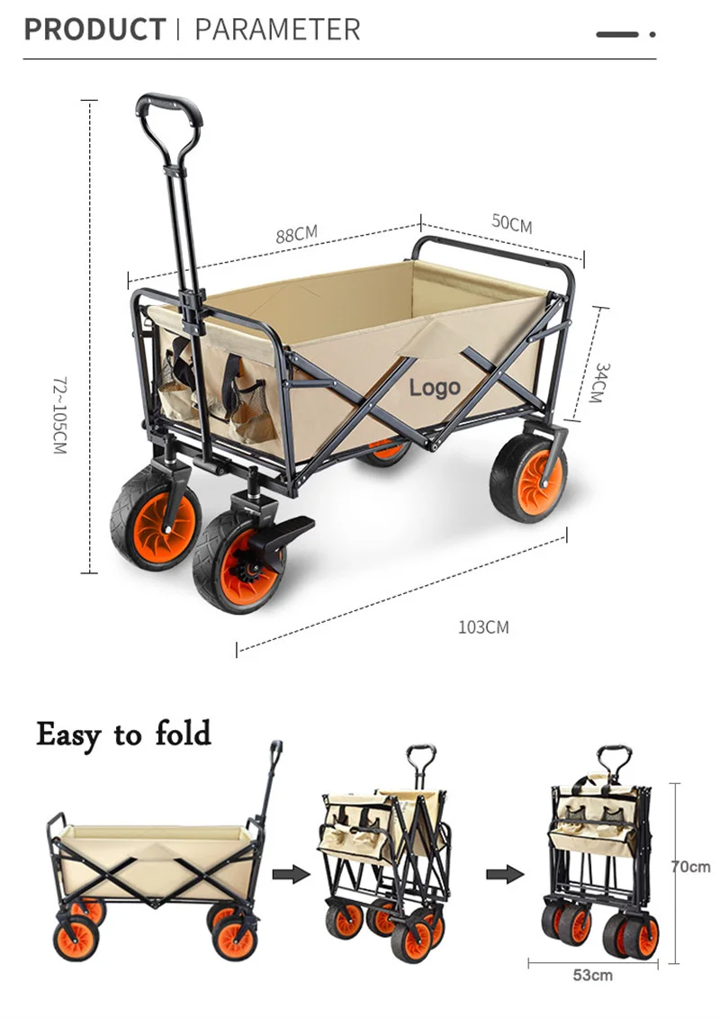 Carrito Carro De Transporte Plegable Playa Camping 4 Ruedas - Iluminarás