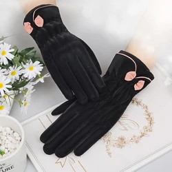 Full Finger Gloves Ladies Winter Plus Velvet Warm Touch Screen Gloves Thickened Ski Sports Skin Feeling Student Gloves