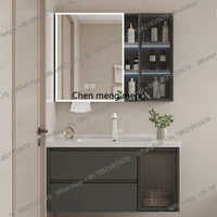 ชุดอ่างล้างหน้าติดผนังดีไซน์หรูหราทันสมัย พร้อมอ่างล้างหน้าในตัว กระจกอัจฉริยะป้องกันฝ้า และตู้เก็บของในห้องน้ำ 1