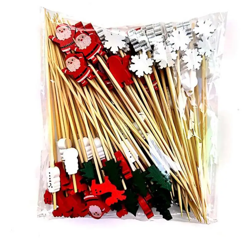 50PCS Christmas Decorations Bamboo Skewer Cocktail Picks Cupcake Topper