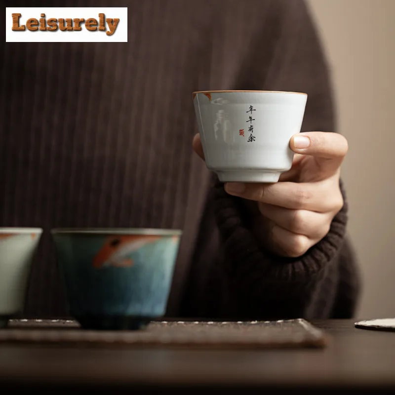 4pc/lot 110ml More Than Mid Fish Ceramic Teacup Tea Bowl Tea Cup Set Tea-tasting Smelling Cup Jianzhan Master Cups Tea Services
