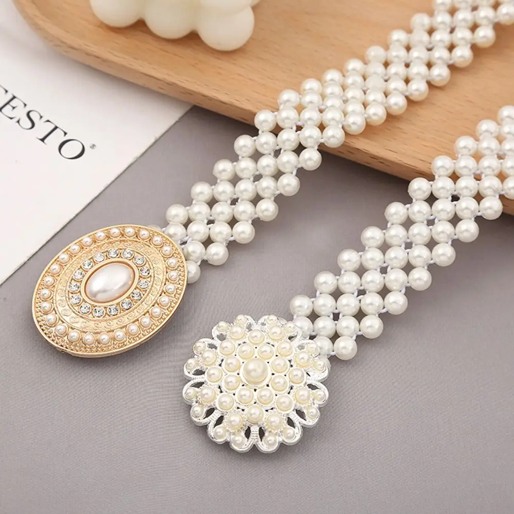 Elastischer dünner Bund für Damen mit Perlen-Strass-Taillenkette, einfacher koreanischer Stil, Kordelzug-Gürtel, Damenbekleidungszubehör