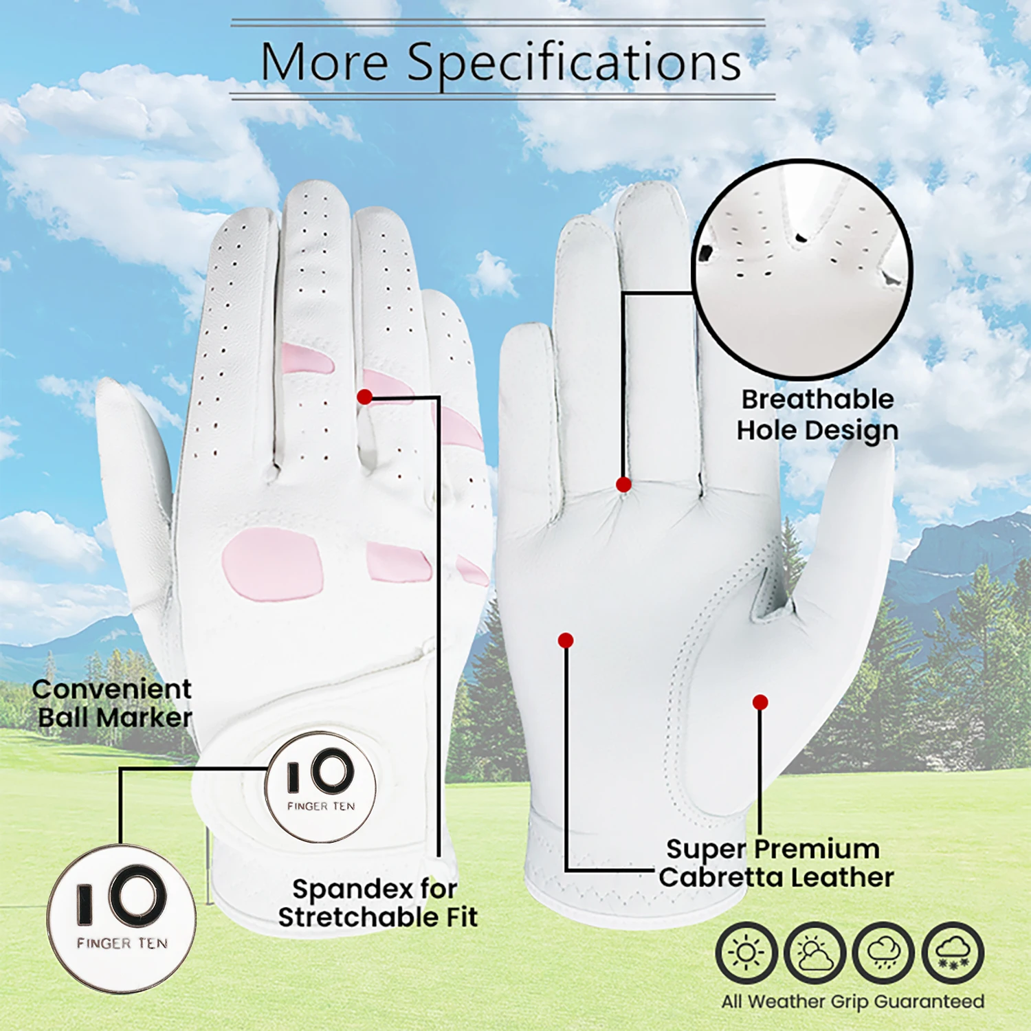 Golf Gloves Golf Glove FINGER TEN Women Leather 1 Pack Left Right Hand