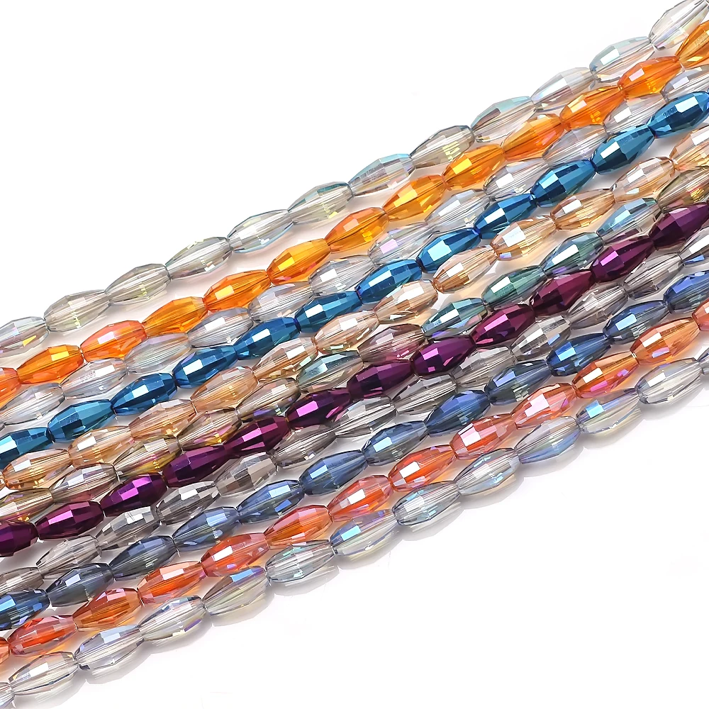 30Pcs 6x10mm 면처리된 유리 크리스탈 타원형 비즈 느슨한 스페이서 공예품 쥬얼리 DIY 만들기 수제 귀걸이 목걸이 액세서리