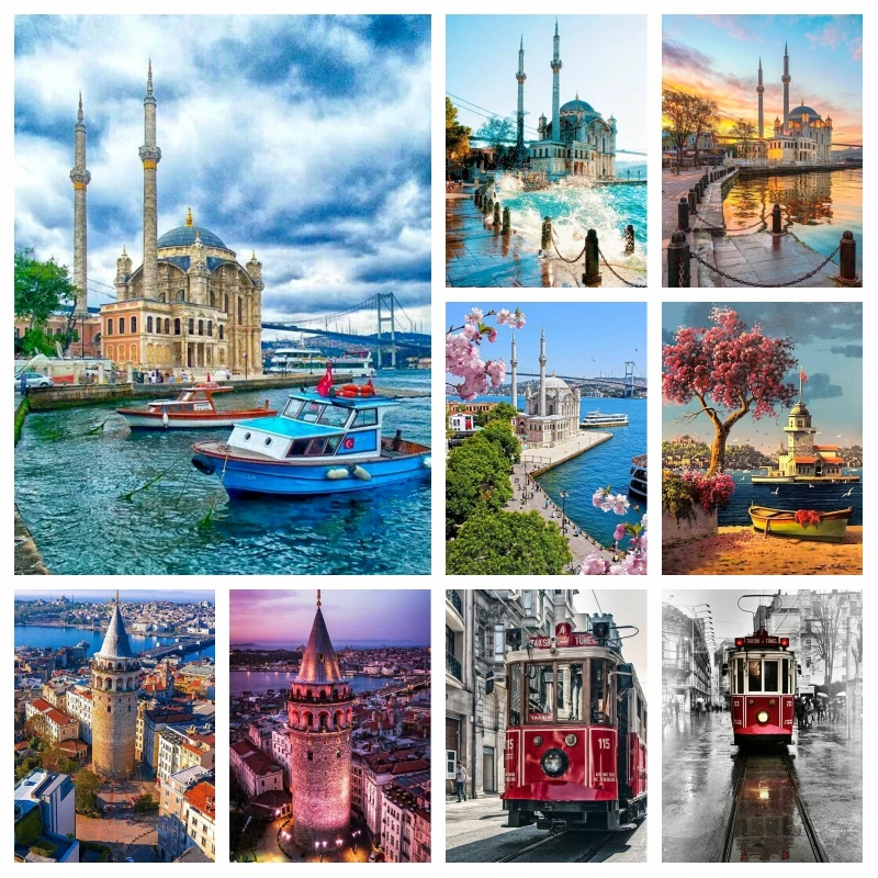 Religious Ortak&ouml;y Mosque And Bosphorus Bridge Istanbul Turkey Landscape Diamond Painting AB Drills Cross Stitch Home Decor