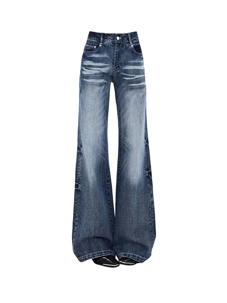

Модные пикантные широкие брюки с высокой талией, Новинка лета 2024, дизайнерские выбеленные джинсы в стиле High Street, женские облегающие джинсовые брюки, уличная одежда