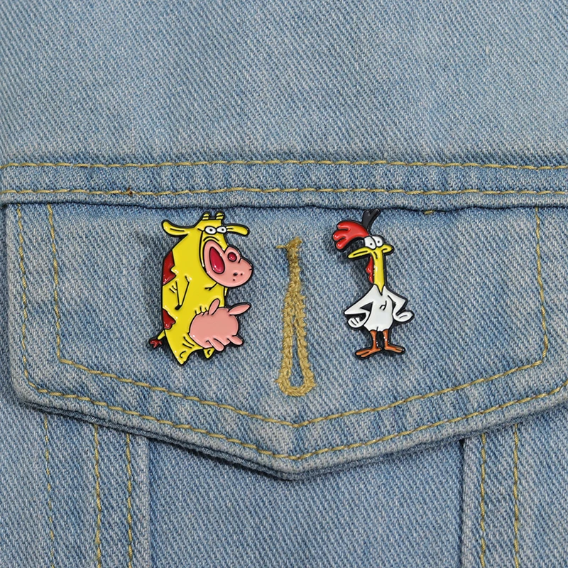 만화 에나멜 핀, 커스텀 귀여운 수탉 암소 브로치, 라펠 배지, 동물 쥬얼리, 어린이 친구 선물