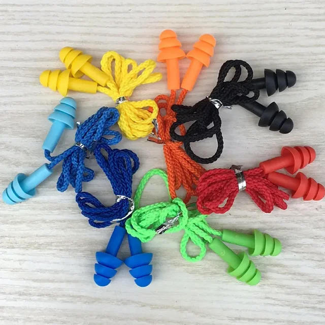 Silicone Corded Ear Plug Protector Anti Lost Reusable Hearing Protection Noise Reduction Safe Swimming Work Earplugs With Rope 3