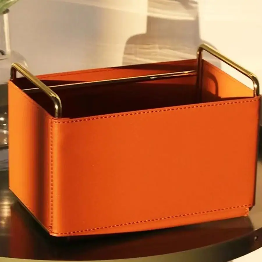 Leather Storage Box For Household Living Room Bedroom Office Desktop Remote Control Cosmetics Sundries Pen Holder storage tray