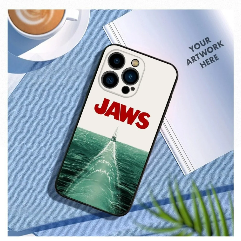 Film j-jaws coque de téléphone pour iPhone 16,15,14,13,12 Mini 11 Pro XR,X,XS,MAX 7,8 Plus housse en Silicone noir souple – Image 6