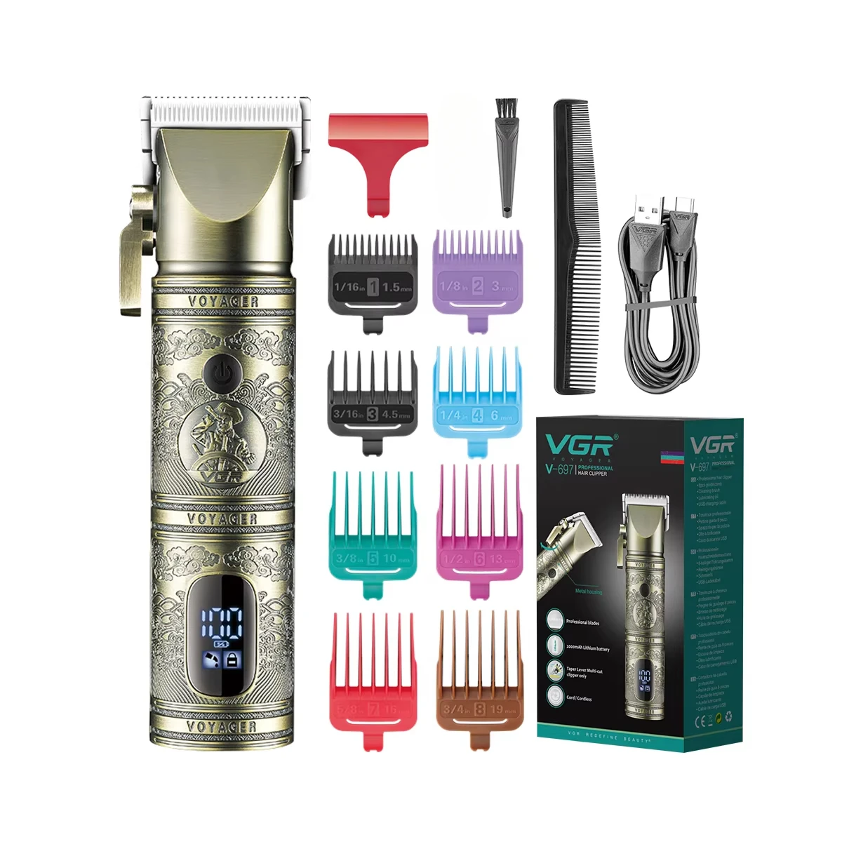 VGR مقص الشعر المهنية الشعر المتقلب LED عرض آلة قط...
