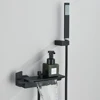 Black Waterfall Bathtub Shower Faucets Wall Mount Shower With Handheld Shower Mixer Tap Faucets Hot Cold Bath Shower Tap 1