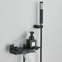 Black Waterfall Bathtub Shower Faucets Wall Mount Shower With Handheld Shower Mixer Tap Faucets Hot Cold Bath Shower Tap 1
