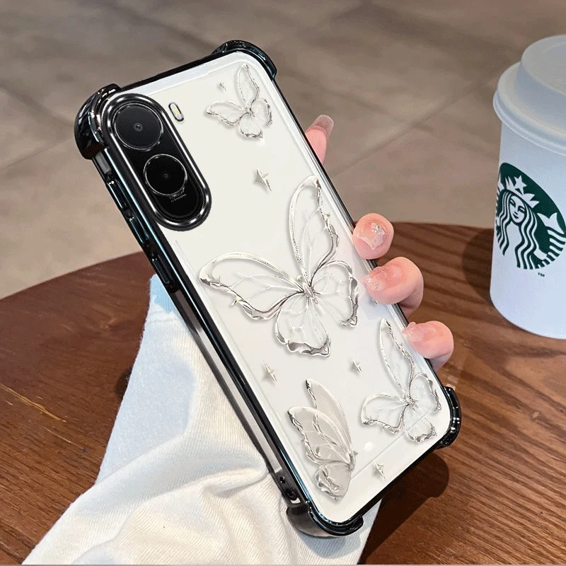 Butterfly Pattern Shockproof TPU Protective Phone Case with Plated Design