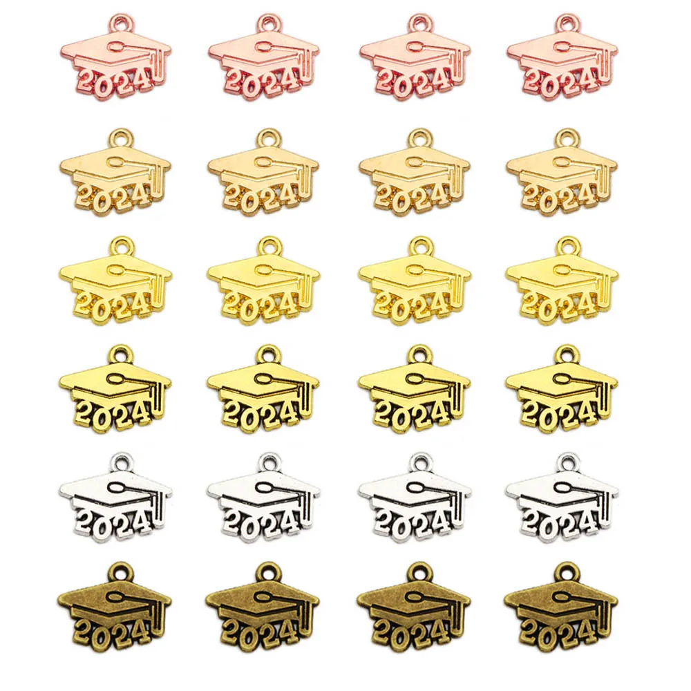 20Pcs Graduation Hat Jewelry Charms Metal 2024 Charms Graduation Earrings Charms  2024 Charms 