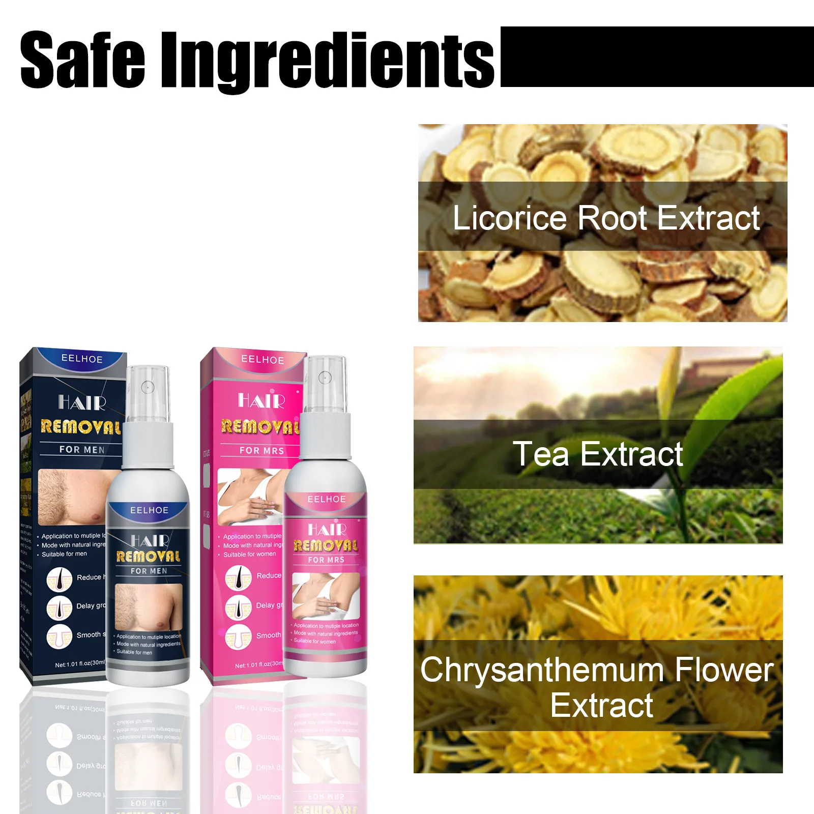 Spray d'épilation indolore, inhibiteur de croissance des cheveux, 100% naturel, Permanent, pour le visage, les bras, les aisselles, les jambes, pour femme, 50ML_voghion.com