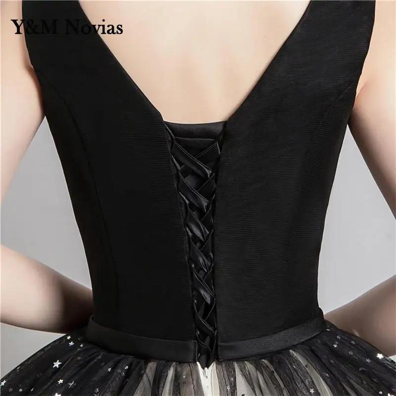 Quinceanera Dresses Black Matching V-Neck With Sleeve Formal Performance Sequins Ball Gown