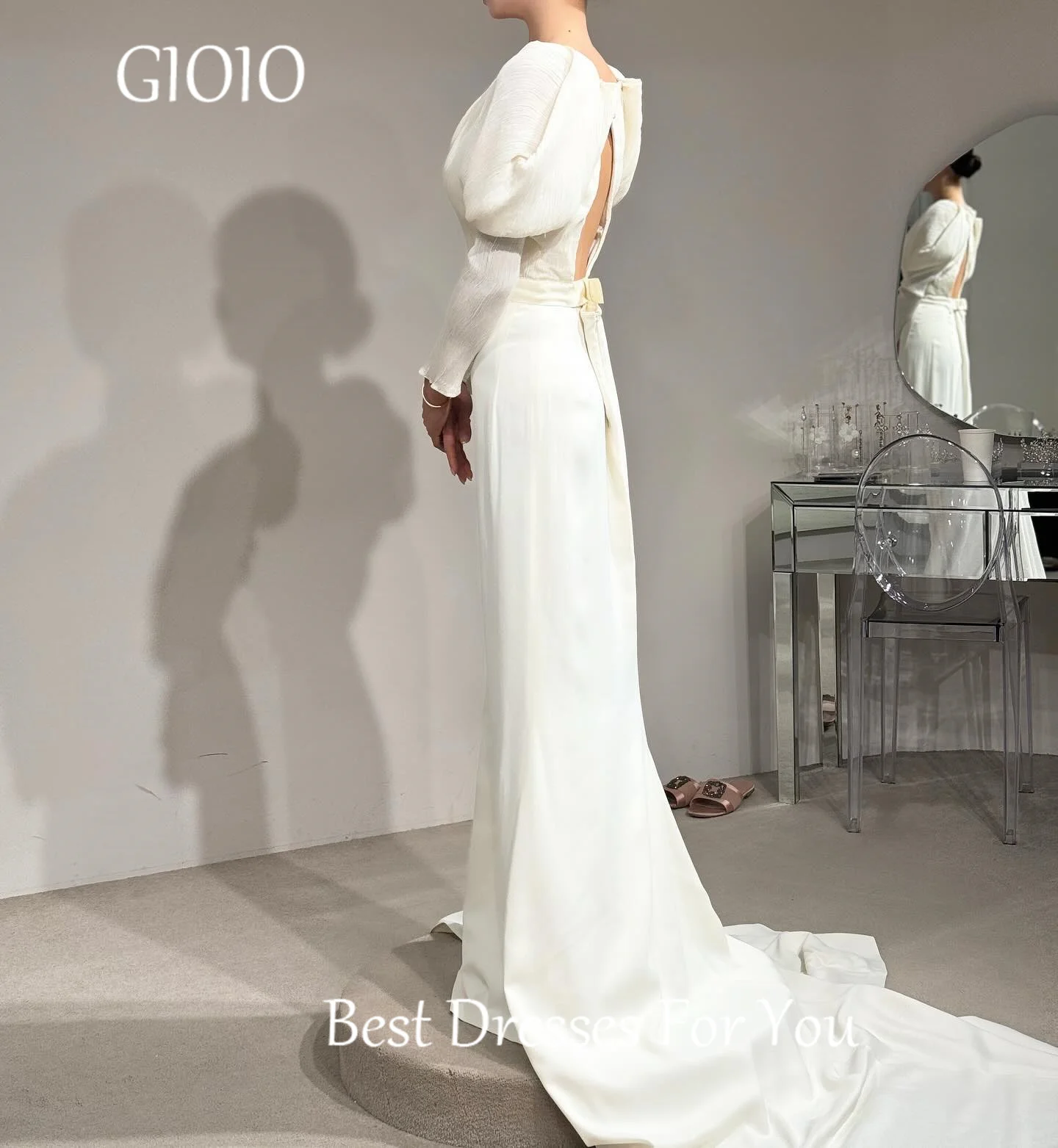 GIOIO Square Collar Luxury Formal Wedding Dresses Pleat Puffy Long Sleeves 프롬드레스 Floor Length Elegant Bride Gowns Party Women