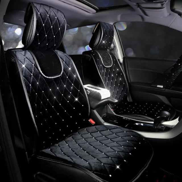 Luxury Full Crystal Diamond Car Seat Cover Universal Winter Plush