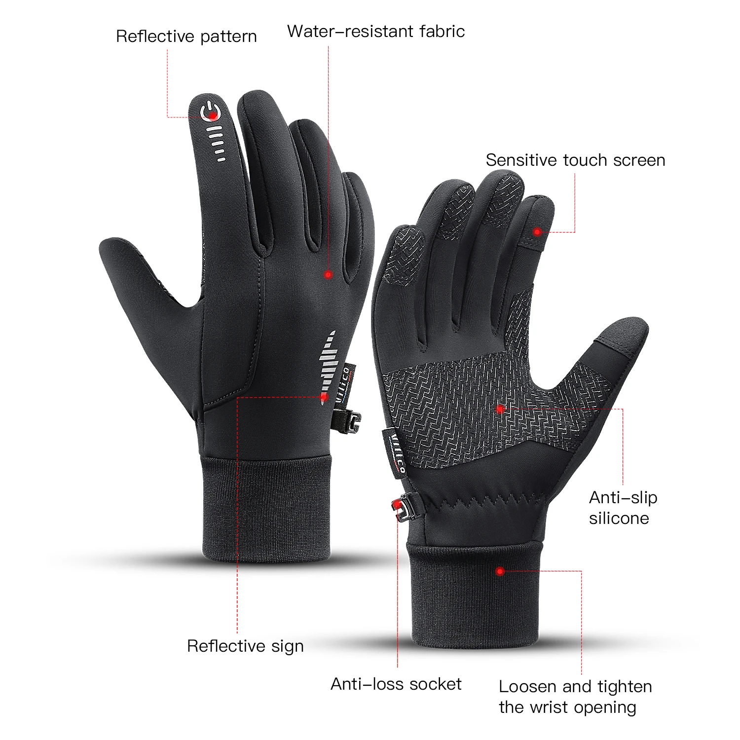 Gloves Black Winter Warm Cycling Outdoor Sports Running Riding Motorcycle Ski Touch Screen Snowboard Gloves Men