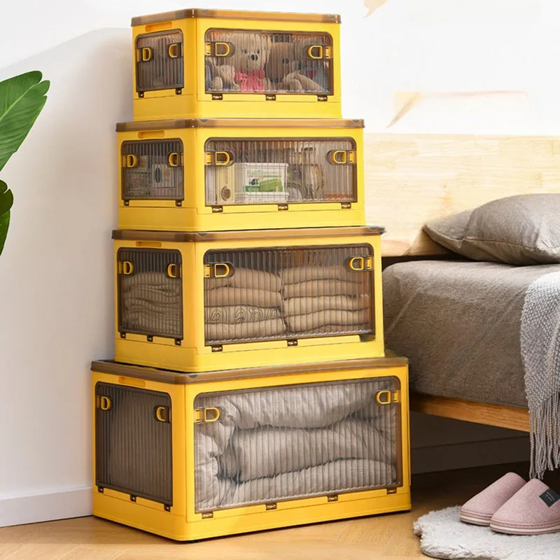 대용량 보관함 측면 문짝 투명 접이식 플라스틱 의류 장난감 보관함, 인형 보관 용기, 가정 정리함