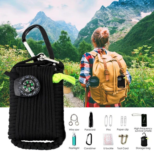 Kit de supervivencia para campamento, juego de pesca, bolsas que incluye  Sierra de línea, pasador de Paracord, pasador de retorno, silbato,  linterna, hebilla de senderismo, bolsa de almacenamiento, Etc. - AliExpress