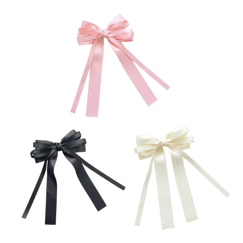 

Lovely Hair Pin Long Ribbon Bowknot Duckbills Hairpin for Girl Proms Party Wear
