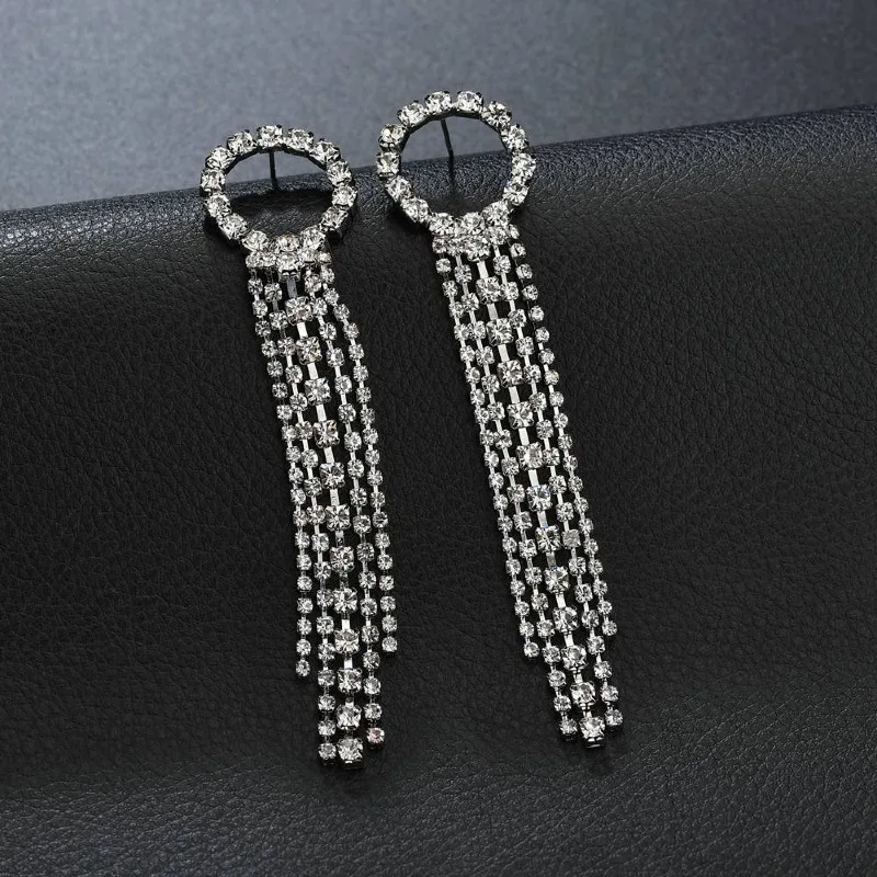 New Luxury Rhinestone Crystal Long Tassel Earrings for Women Bridal Drop Dangling Earrings Party Wedding Jewelry Gifts - Image 6