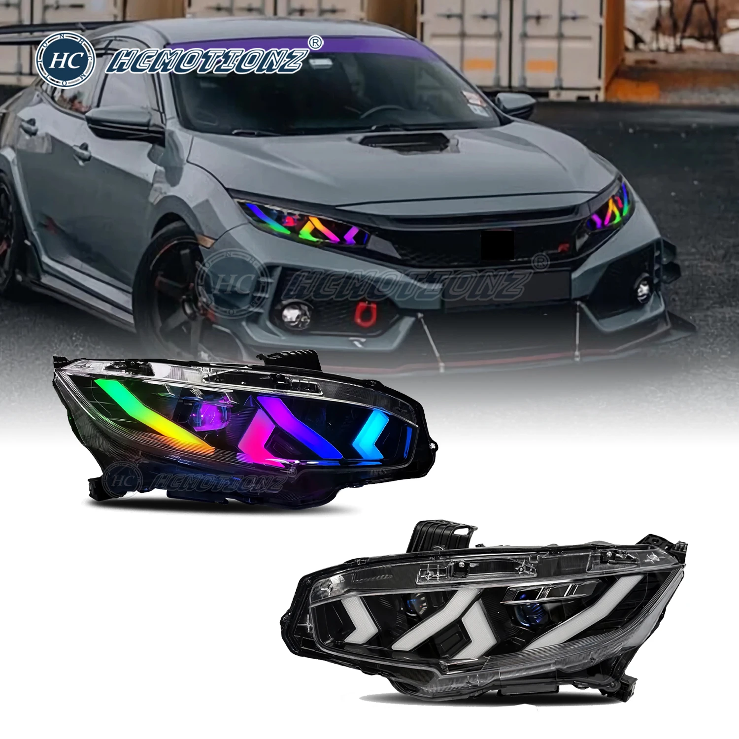 

HCMOTIONZ LED RGB Headlights for Honda Civic 2016-2021 DRL Car Styling Head Lamps Signal Assembly Auto Accessories Front Lamps