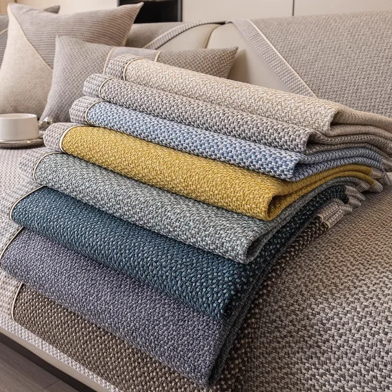 1pc Cotton Line Sofa Cover Solid Color Non-slip Couch Cushion Four Seasons Universal Sofa Mat Simple Sofa Slipcover Living Room 4