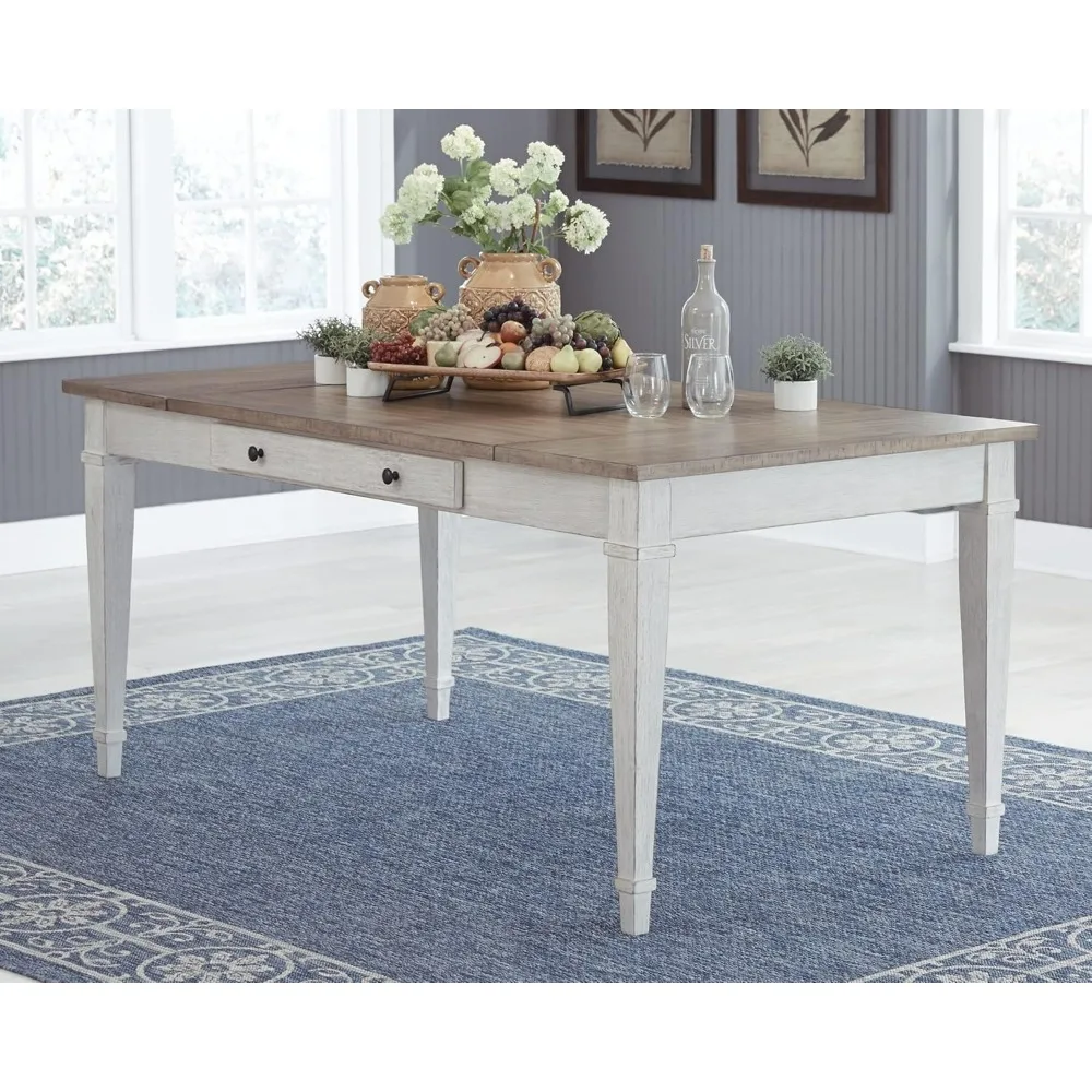 Description Picture 3 of itemSkempton Farmhouse Rectangular Dining Room Table with Storage, White & Light BrownTwo convenient side drawers Single table