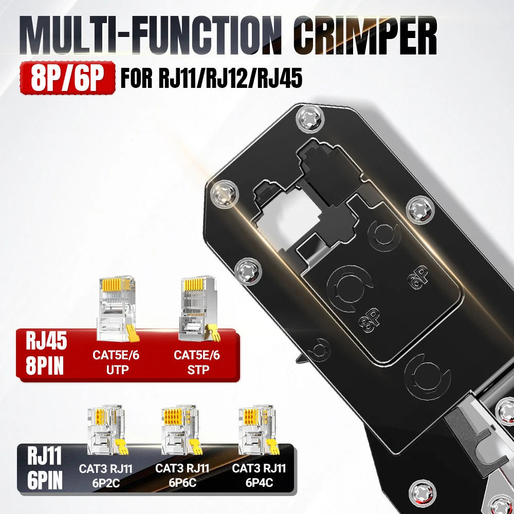 AMPCOM RJ45 압착 도구 이더넷 네트워크 LAN 케이블 크림퍼 커터 스트리퍼 플라이어 8P RJ45 6P RJ12 RJ11 모듈형 커넥터용