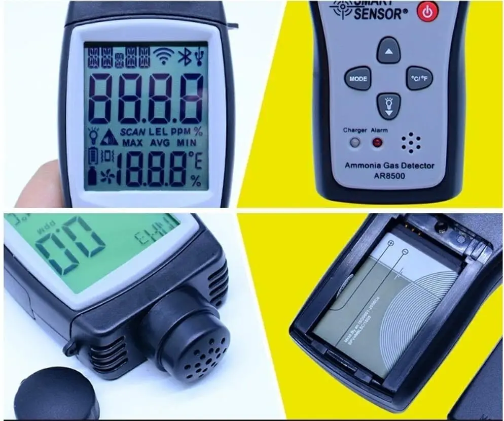 Ammonia Gas Detector 0~100ppm LCD Backlight Rechargeable Li-Battery Powered Sensitive Alarm Digital NH3 Gas Concentration Monito