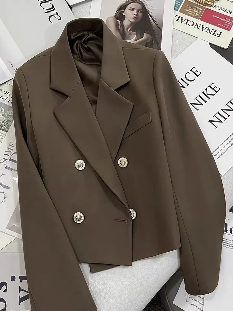 Korean Cropped Slim Blazer Jackets Solid Color Double Breasted Suit Coats Casual Office Zevity Overcoat Spring Elegant Chaquetas