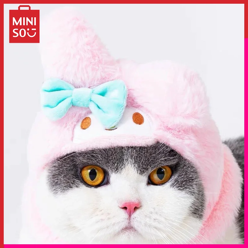 

Miniso Hello Kitty Cinnamoroll Melody Kawaii Cartoon Pet Headsets Plush Doll Hat Cat Headwear Gift Sanrio Pet Supplies