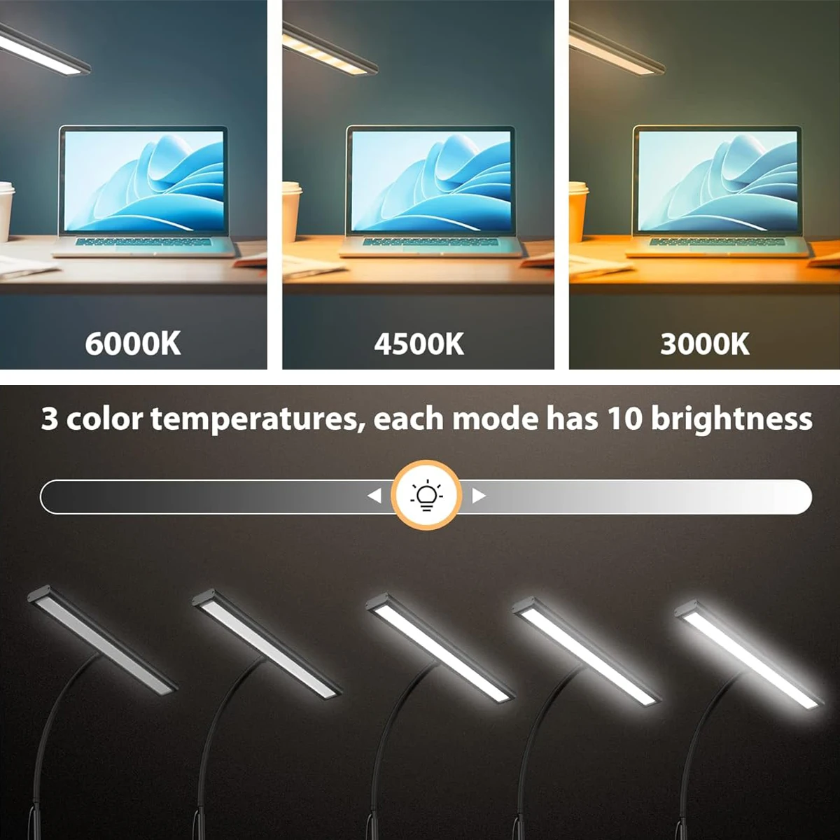 LED Desk Lamp for Office Home, Eye-Caring Desk Light Lamp with Stepless Dimming Adjustable Flexible Gooseneck And Light Color 2