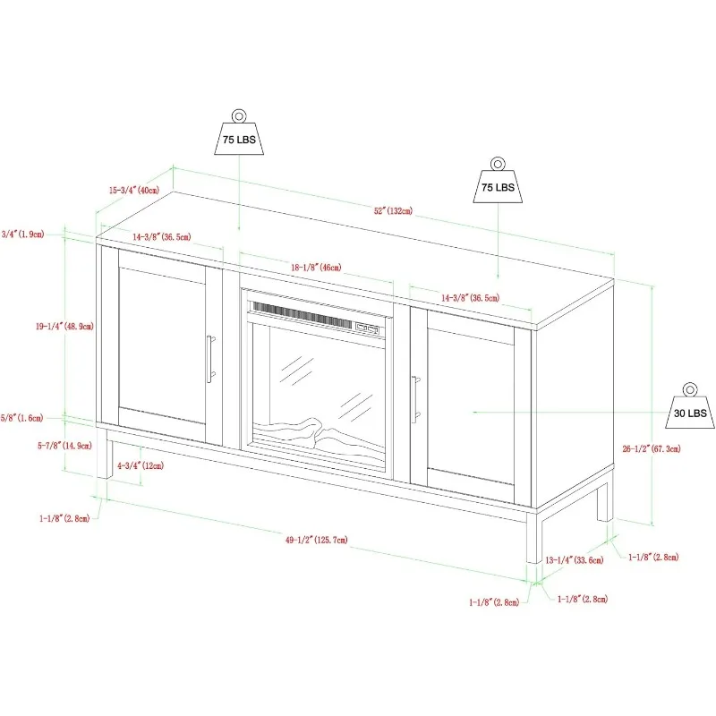 Griffith Contemporary Double Glass Door Fireplace TV Stand, 52 Inch, White