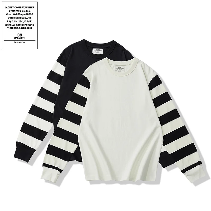 

Heavyweight 280g Round Neck Motorcycle Long-sleeved T-shirt Colorblock Striped Fitness Sports Jerseys Outdoor Baseball Running