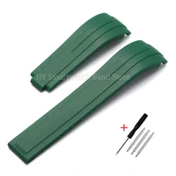 Curved End Rubber Watch Strap - Waterproof Replacement Bracelet - 20mm - No logo (Green - Strap)