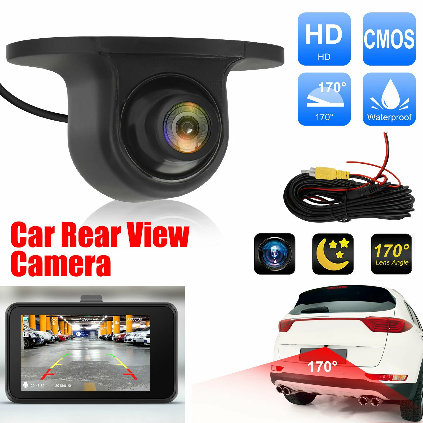 170° CMOS Car Rear Front Side View Backup Camera Reverse Waterproof