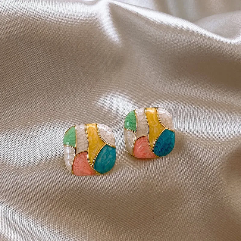 Neue Premium Candy Bunte Emaille Geometrische Quadratische Ohrstecker 2026 Damen Mode Schmuck Party Süße Accessoires