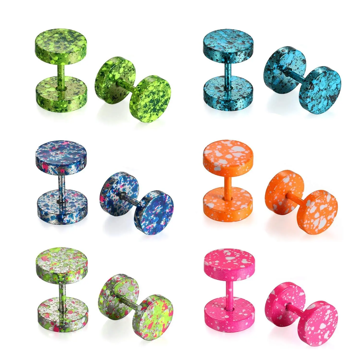 12pcs Colorful 8mm/10mm Screw Stud Earrings Mens Stainless Steel Fake