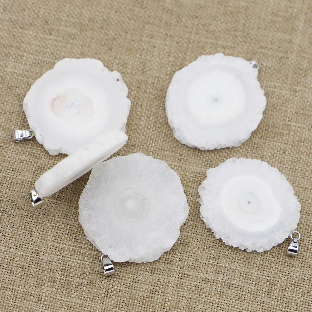 Natural Stone White Crystal Toothcluster Round Cut Face Irregular Pendant Necklace Fashion DIY Jewelry Accessories Wholesale4Pcs