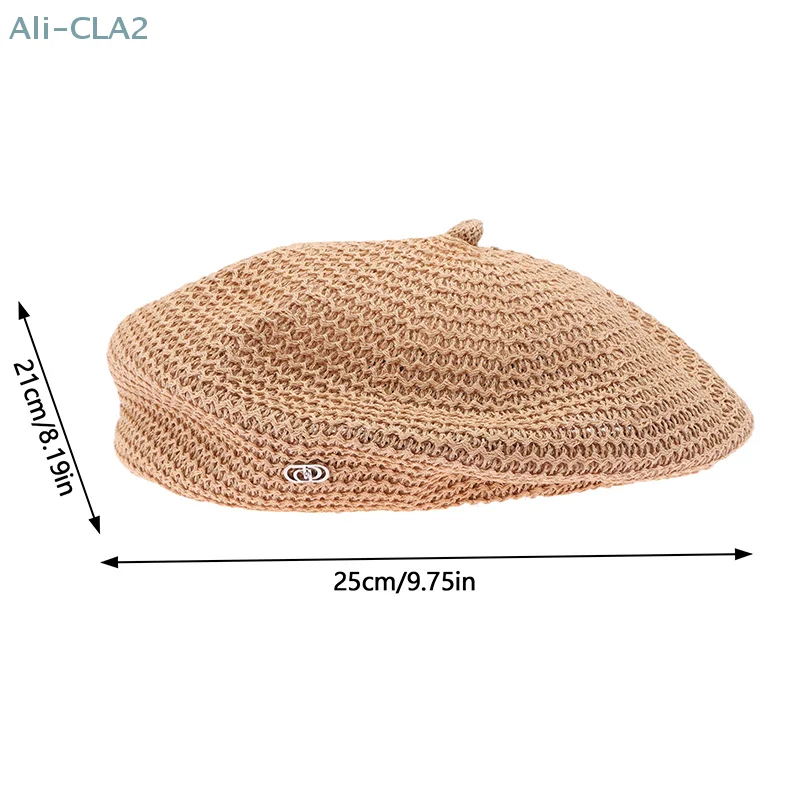 Women Fixed Pleated Paper Straw Beret Summer Milk Silk Knit Breathable Big Artist Fashion Painter Hat